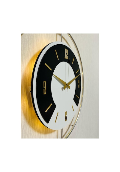 Pey Aksesuar 50x70 Cm Metal Ahşap Ve Işığın Muhteşem Uyumu Duvar Saati Dekoratif Ahşap-m54-krongrı-beyaz-siyah-gold