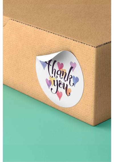 Renkli Kalpli Thank You Kargo Paketleme Sticker 3x3cm St2104 Çok Renkli