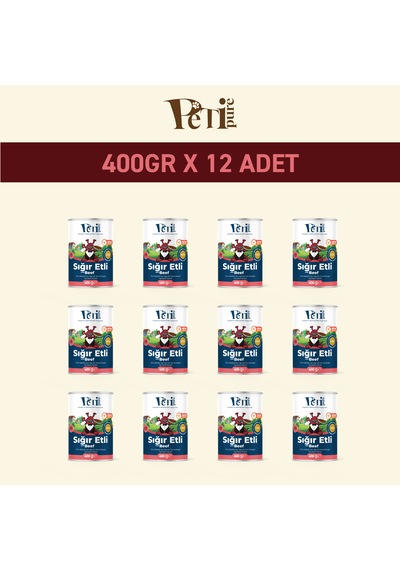 Sığır Etli Yaş Konserve Yavru Köpek Maması, Jöle İçinde Parça Etli, 400 Gr X 12 Adet