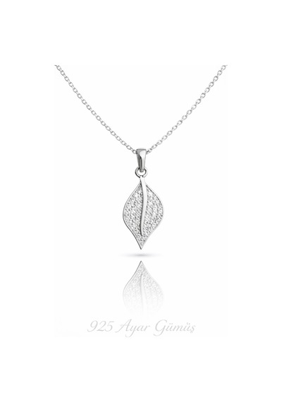 Çekirdekjewelry 925 Ayar Gümüş Rodyum Kaplama Minik Yaprak Kolye Gri