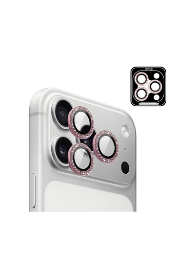 Apple iPhone Uyumlu 17 Pro / Apple iPhone Uyumlu 17 Pro Max İçin Ipg Prolens Kamera Lens Koruyucu Elmas Taş Çerçeveli, Kırılmaz Cam Pembe