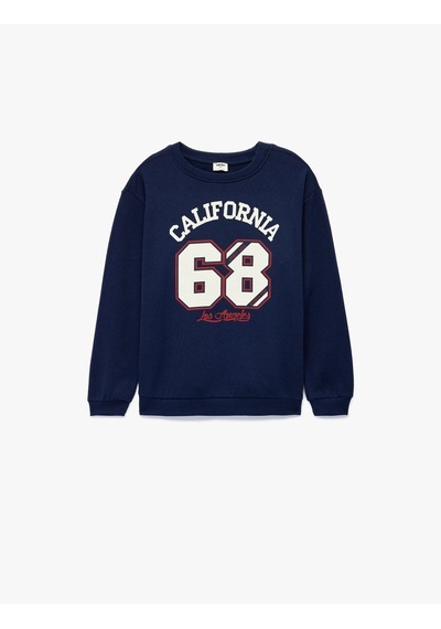 Koton Erkek Çocuk Uzun Kollu Bisiklet Yaka Baskılı Şardonlu Sweatshirt Lacivert