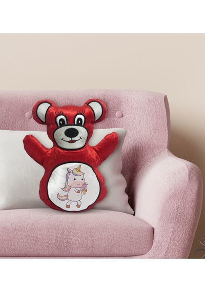 Bk Gift Unicorn Tasarımlı Kırmızı Ayıcık Yastık-1