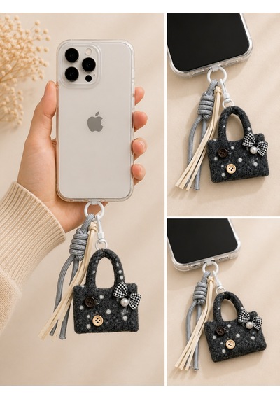 Kumru Studio Mini Çanta Charm Koyu Gri Telefon Ve Çanta Aksesuarı