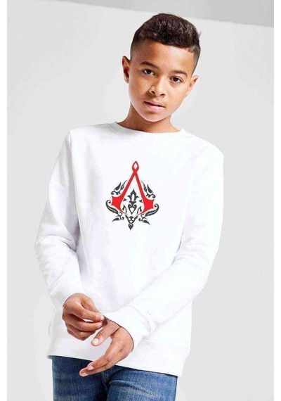 Tshirthane Assassin'S Creed Baskılı Unisex Çocuk Beyaz Sweatshirt Beyaz
