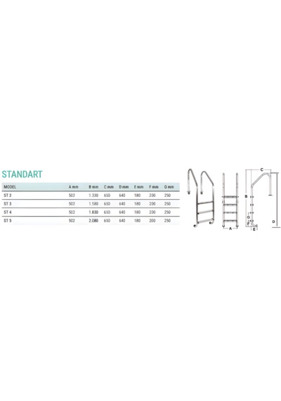 Waterfun Havuz Merdiveni 3  Basmak Standart Model Aısı 304 Paslanmaz Çelik