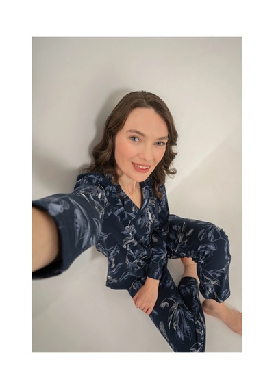Angbutik Pierre Cardin 9259-s Kadın Uzun Kol Gömlek Pijama Takımı lacivert