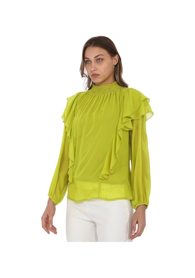 Omuz Fırfırlı Yaka Gipeli Şifon Bluz 6001-olive
