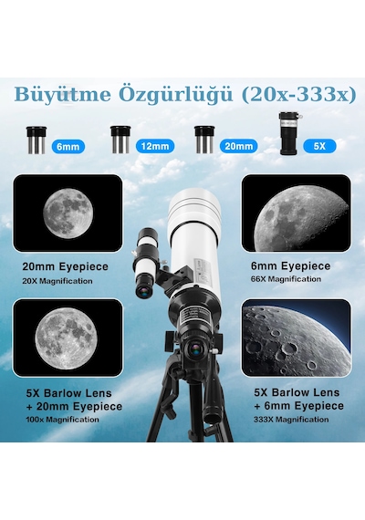Greatech F400x70 Profesyonel Astronomik Uzay-doğa Gözlem Teleskobu 333x Eğitici-öğretici Yüksek Çözünürlüklü