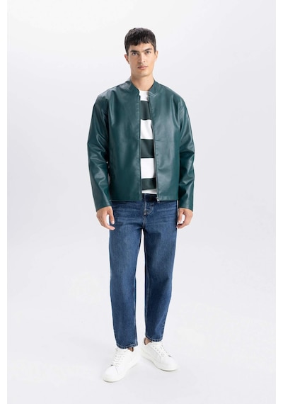 DeFacto Su İtici Slim Fit Dar Kesim Dik Yaka Fermuarlı Suni Deri Mont D8525AX25SPGN919