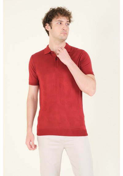 Giyim Dünyası Erkek Çıtçıtlı Desenli Polo Yaka Merserize T-shirt Bordo 001