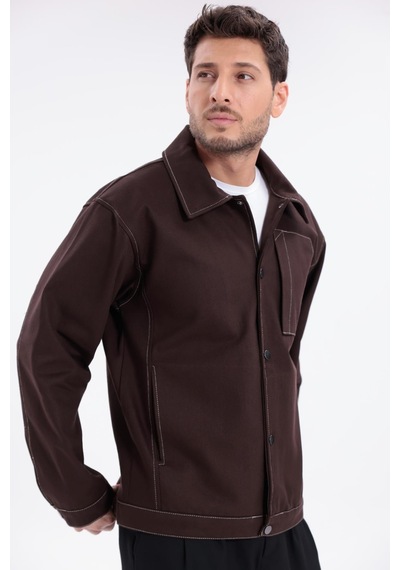 Erkek Dikiş Detaylı Oversize Gabardin Ceket - Mont-392 Kiremit