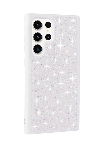 Galaxy Uyumlu S25 Ultra Kılıf Simli Pırlanta Taşlı Kamera Yükseltili Silikon Pazarplus Beyaz