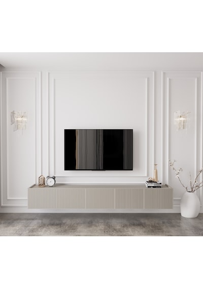 Capella Kumtaşı Rengi Mdf 5 Kapak Duvara Monte 200 Cm Tv Ünitesi Capella Kumtaşı Rengi Mdf 5 Kapak Duvara Monte 200 Cm Tv Ünitesi