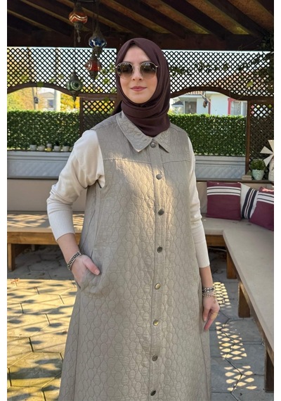 Rabia Şamlı Safir Kapitone Yelek Vizon Çok Renkli