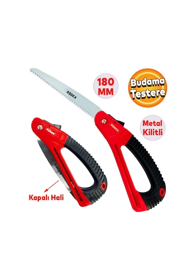 Rodex Budama Testeresi 180 Mm Metal Kilitli Çelik Düz Ağaç Dal Bağ El Testeresi Açılıp Kapanır
