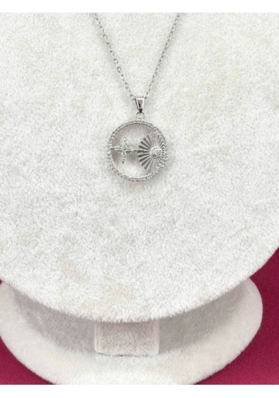 Yıldızlı Ve Taşlı Silver Kolye Silver