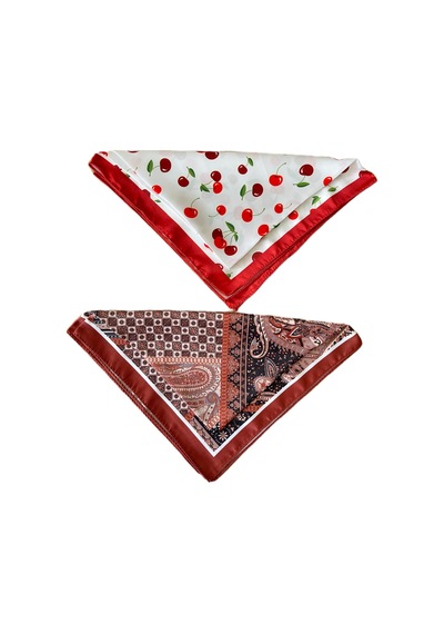 2 Li Saten Bandana Seti Saten Fular Saten Çanta Aksesuarı Özel Desen Bandana 45x50 Cm Çikolata