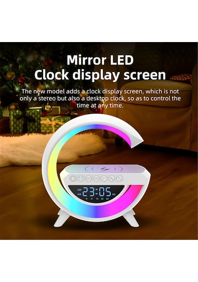 Teltree Bluetooth Hoparlörlü 15w Kablosuz Şarjlı Led Masa Lambası - Renkli Ortam Işığı Ve Alarmlı Saat Beyaz