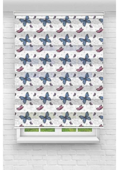 Perdeoutlet38 Enxboy Mavi Kelebekler Dijital Baskılı Zebra Perde-cocuk Odası-stor Perde Renkli