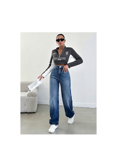 Kene Jeans Ön İşlemli Boru Paça Jeans Mavi