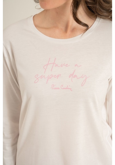 Pierre Cardin Kadın Have A Super Day Beyaz Uzun Kol Pijama Takım Pc9294-s-v2 Pc9294-s-v2