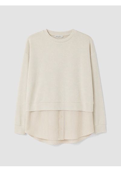 Lcw Modest Bej Soft Touch Çizgili Kadın Sweatshirt Tunik