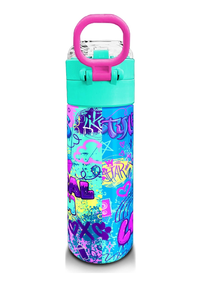 Coral High Kids Lavanta Su Yeşili Grafiti Desenli Pipetli Ve Direkt İçim Çelik Termos 500 Ml 31971 Lacivert Gül