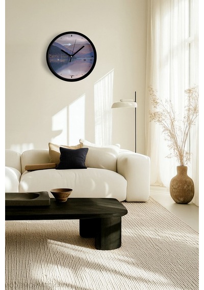 Doğa Manzara Temalı Modern Duvar Saati - 25cm - Önü Camlı Siyah Kasa - Sessiz Mekanizma-jh0704 Siyah
