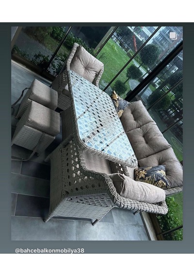Sercangarden Rattan Bahçe Takımı Oturma Grubu 3'lü - 7 Kişilik Bej