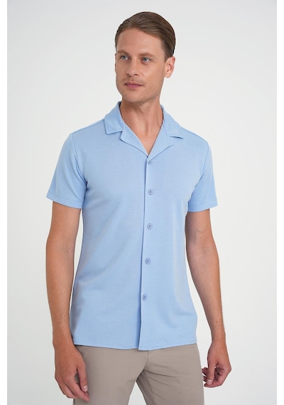 Efor Slim Fit Apaş Yaka Modal Karışımlı Kısa Kol Mavi Gömlek G 1590 Mavi