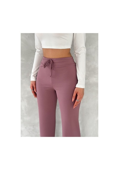 Winmoda34 Kadın Bol Paça Fitilli Pantolon Wide Leg Eşofman Altı Pembe