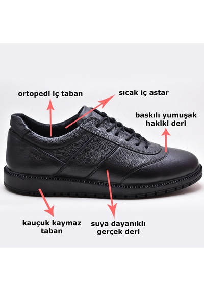 Ayakkabiburada 1050 Ortopedik Taban Hakiki Deri Erkek Kışlık Ayakkabı Siyah