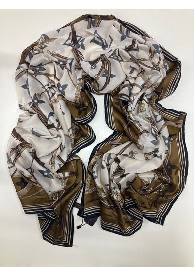 Miorel Scarfs Yeni Sezon Lv Kemer Desen Vual İpek Şal Yeni Sezon Silk Scarfs Shawl Hijab Fular Krem-Bej