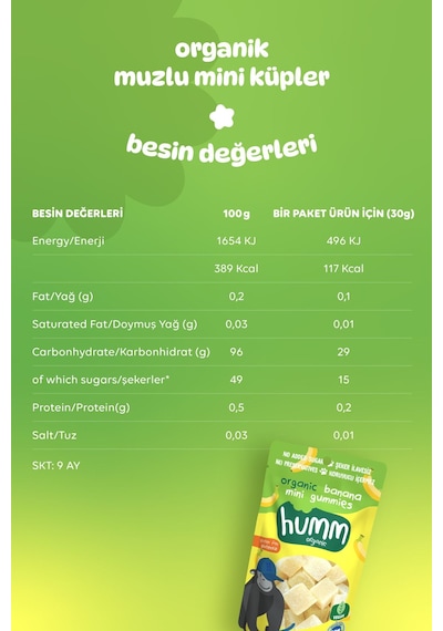 Humm Organic Organik Glutensiz Vegan Muzlu Mini Küpler Atıştırmalık 6 x 30 G
