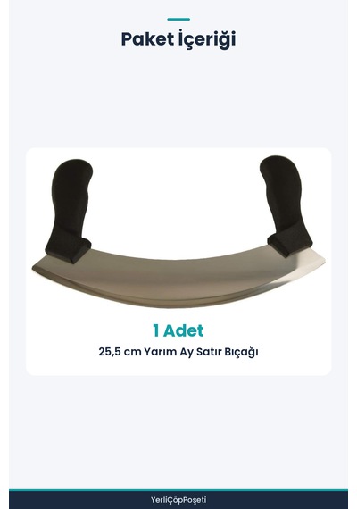 Satır Kıyma Bıçağı - Yarım Ay Modeli - Sebze Doğrama Ve Pizza Dilimleme - Paslanmaz Çelik Siyah