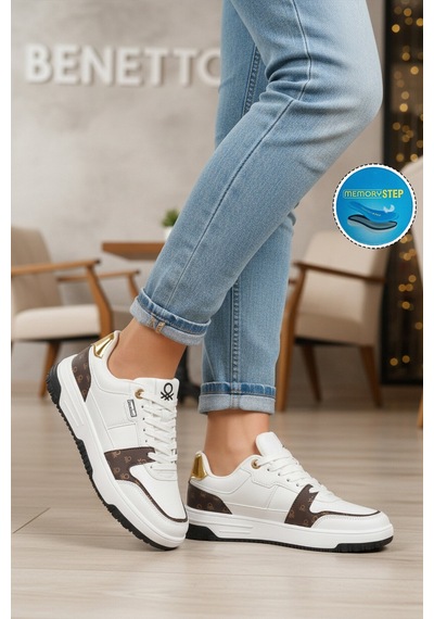 United Colors Of Benetton Beyaz Bağcıklı Cilt Memory Foam Unisex Spor Ayakkabı Bnı-12091 G