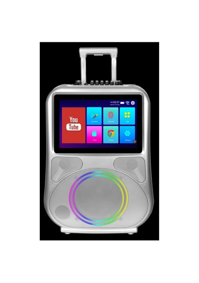 Android Ekranlı Çift Kablosuz Mikrofonlu Şarjlı Bluetooth Hoparlör Rgb Işıklı Uzaktan Kumandalı