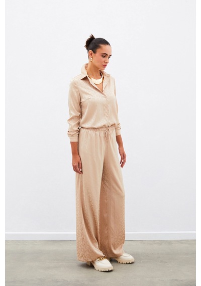 Sateen Bel Lastikli Desenli Pantolon - Camel-135100 Camel