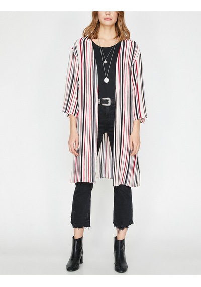 Koton Çizgili Kimono Kırmızı Çizgili 9yak52893uw