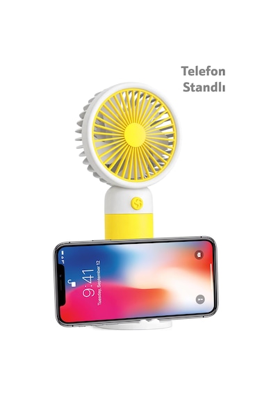 Standlı 3 Mod Şarjlı El Fanı 5 Kademe Seyahat Masaüstü Vantilatör Taşınabilir Mini Fan Sarı F139
