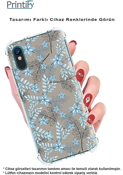 Samsung Galaxy A26 İle Uyumlu Floral Mavi Baskılı Şeffaf Köşe Korumalı Antişok Kılıf