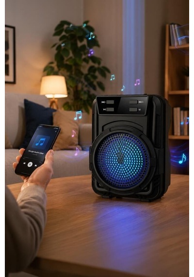 Özel Üretim Bluetooth Hoparlör Gts-1346 Siyah Taşınabilir Cihaz Parti Işığı Müzik