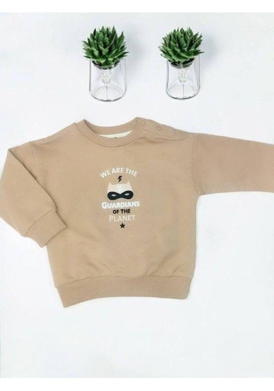 Çikoby Erkek Bebek Guardians Yazılı Sweatshirt-14868 Bej