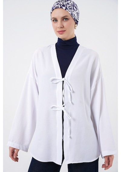Bigdart Keten Tesettür Kimono 5968 - Beyaz