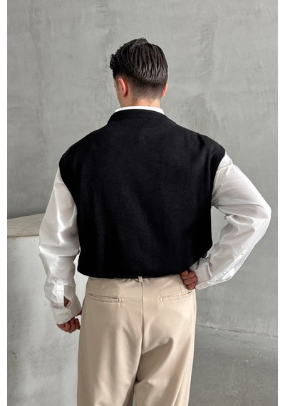 Erkek Bisiklet Yaka Oversize Süveter Siyah