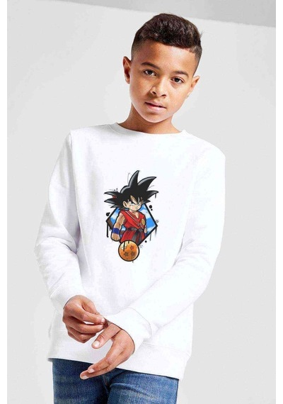 Tshirthane Anime Dragon Ball Baskılı Unisex Çocuk Beyaz Sweatshirt (534760993) Beyaz