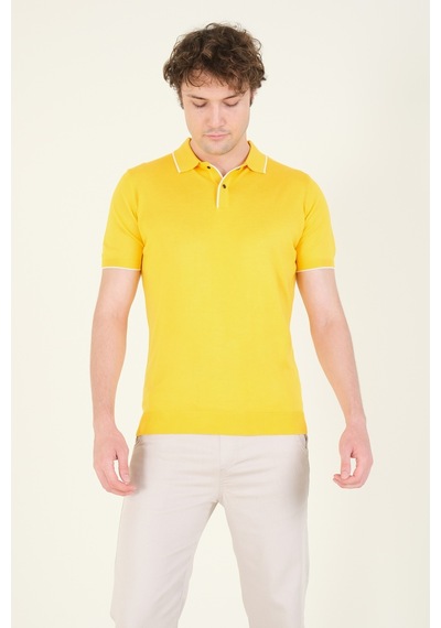 Giyim Dünyası Erkek Çıtçıtlı Yaka Biyeli Merserize T-shirt Sarı 001