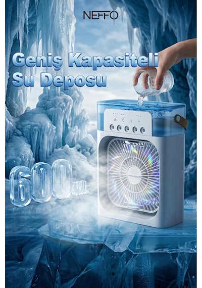 600 Ml Buharlı Serinletici Fan Taşınabilir Mini Klima Fanı Led Işıklı Hava Soğutucu