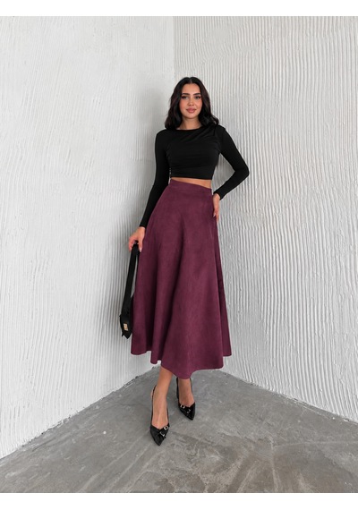 Ozy Fashion Kadın Süet Kloş Etek Bordo